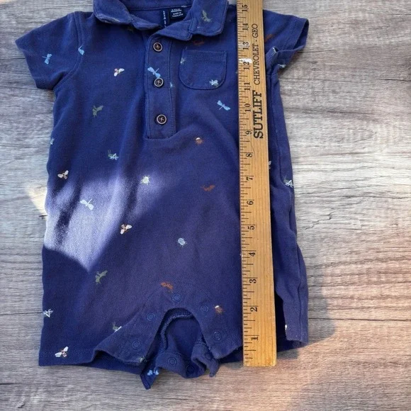 Janie and Jack Bug Romper Size 6-12M Navy Short Sleeve One Piece Spring Summer - Picture 7 of 10